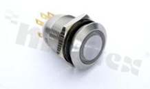Przełącznik wandaloodporny; monostabilny; 19mm; terminale do lutowania; stal nierdzewna; podświetlenie krawędziowe niebieskie; LED 220V; IP67.