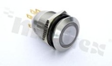 Push button switch; monostable; 19mm; solder terminals; stainless steel; ring blue illumination; IP67.