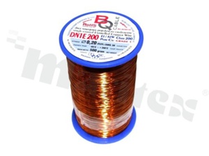 Drut nawojowy; jednokrotnie emaliowany; średnica 0.20mm; SWG 36; -65+200 st.C; 1698m; 500g.
