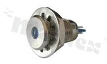 Lampka sygnalizacyjna; 12mm; do lutowania; mosiądz niklowany; podświetlenie punktowe niebieskie LED 12V; IP67.