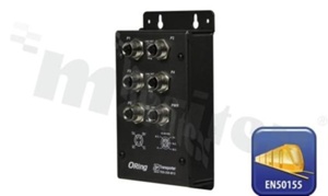 Switch przemysłowy kolejowy; zarządzalny; norma kolejowa EN50155; 5 portów 10/100Base-T(X); złącza M12; temp. pracy: -40+70 st.C; zasilanie redundantne 12...48VDC