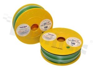 Przewód pojedynczy LGY/H05V-K; z wielodrutową miedzianą żyłą; zielony/biały; przekrój 0.75mm2; AWG 18; 500V; -40+105 st.C; 100m.