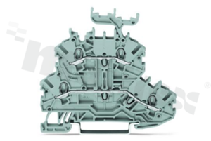 Złączka instalacyjna; 2-poziomowa; przelotowa; 4-zaciskowa na przewód 0.14-1.5mm2 (24-16AWG); ze stykiem sprężynowym; szara; na szynę DIN; 300V/15A