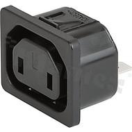 AC power outlet IEC 60320 H, protection class II; mounting: panel thickness 3mm, snap-in; QC 6.3x0.8mm terminals; black; IP30; 10A, 250VAC