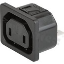 Gniazdo zasilające AC IEC 60320 H, klasa ochronności II; montaż: do panela 1,5mm, zatrzaskowe; wyprowadzenia konektorowe QC 6,3x0,8mm; kolor czarny; IP30; 10A, 250VAC