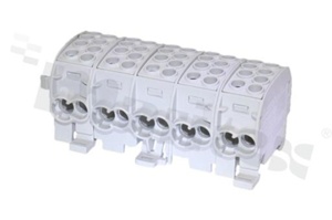 Złączka na szyne DIN; blok rozdzielczy odgałęźny;szary; pięciobiegunowy;35mm2; Al/Cu;1000V AC/DC ;202A