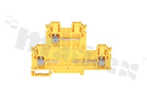 Złączka szynowa;2-poziomowa;3 zaciskowa na przewód 0,5-4mm2; zacisk śrubowy; żółta; na szyne DIN; 1000V/32A