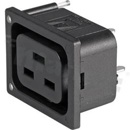 Gniazdo zasilające AC IEC 60320 J (4797-5), klasa ochronności I; montaż: do panela 1,5mm, zatrzaskowe; wyprowadzenia do PCB; zintegrowane światłowody, pozycje C i D; kolor czarny; IP20; 16A, 250VAC