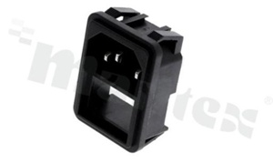 Złącze zasilające AC; z miejscem na przełączniki rocker; męskie; proste; na panel- zatrzaskowe; konektory 4.8x0.8mm; 10A/250VAC