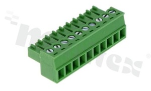 Listwa zaciskowa rozłączalna; w rastrze 3.81mm; 10-torowa; żeńska; na przewód 1.5mm2 (28-16AWG); kierunek wtykania równoległy do osi przewodów; styki z fosforobrązu; mosiężna klatka; UL 300V/8A