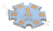 MCPCB, thermal conductivity 2W/(m*K), thickness: 1.6mm, number of layers - 1, white soldermask, legend color: gold, size: 22mm whistle, pad cover: gold; for XP/XT LEDs, /24