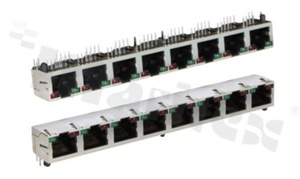 Listwa jednorzędowa; 1x8 gniazd RJ45; ekranowana; 8-stykowe; montaż: THT; kątowe; gabaryt 8; grubość pokrycia 6u" Au