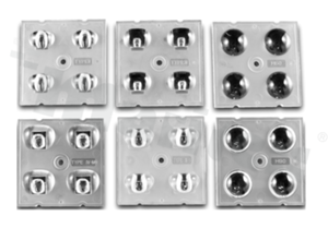 Lens for LED high power; mid power; angle: oval 65 x 165 degrees ; Number of LEDs: 4; Dimensions: 50x50mm; Height: 6.97mm; material: PMMA; Fastening: screw