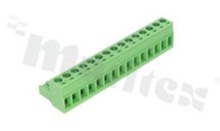 Listwa zaciskowa rozłączalna; w rastrze 5.00mm; 15-torowa żeńska; na przewód 2.5mm2 (28-12AWG); kierunek wtykania równoległy do osi przewodów; styki z fosforobrązu; mosiężna klatka przewodu; UL 300V/16A