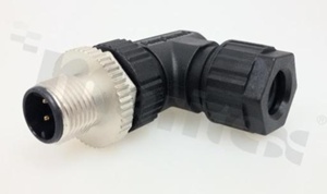 Wtyk M12; kodowanie A; 4-stykowy; męski; 4A; kątowy; na kabel; skręcany; IP67