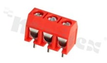 Listwa zaciskowa do PCB; w rastrze 5.00mm; 3-torowa; pionowa; na przewód 1.5mm2 (AWG 26-14); ze śrubami na wkrętak krzyżakowy; klatka mosiężna; czerwona; UL 300V/20A, TUV 250V/17.5A
