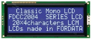 Display LCM; LCD character; 20x4 chars; STN blue negative; with white LED backlight; view 6:00; screen 64.5x16.4 mm; additional font Cyrilica