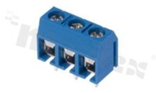 Listwa zaciskowa do PCB; w rastrze 5.00mm; 3-torowa; pionowa; na przewód 1.5mm2; ze śrubami na wkrętak krzyżakowy; klatka mosiężna; niebieska; UL 250V/16A