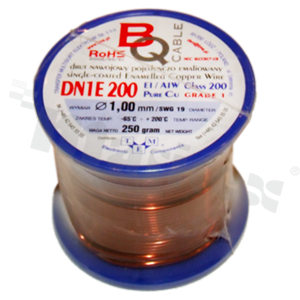 Insulated winding wire; with one layer of enamel insulation; diameter 1.00mm; SWG 19; -65+200 deg.C; 36m; 250g.