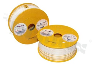 Przewód pojedynczy LGY/H05V-K; z wielodrutową miedzianą żyłą; biały/żółty; przekrój 1.00mm2; AWG 17; 500V; -40+105 st.C; 100m.