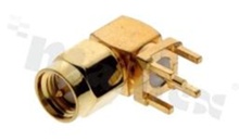 SMA male R/A connector; angled; 50 Ohm; for PCB