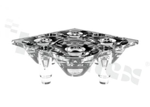 Lens for LED high power; mid power; angle: 9 do 31 degrees ; Number of LEDs: 4; Dimensions: 19.9x19.9mm; Height: 7.5mm; material: PC; Fastening: adhesive
