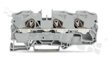 Installation terminal block; 1-level; through; 3-contacts for wire 0.5-16.0mm2 (20-6AWG); spring-loaded; grey; for DIN rail; 600V/65A