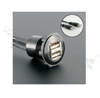Gniazdo USB2.0; żeńskie; otwór montażowy 22mm; podłączenie na wtyk USB2.0 męski; długosć przewodu 60cm; korpus czarny; stop aluminium.