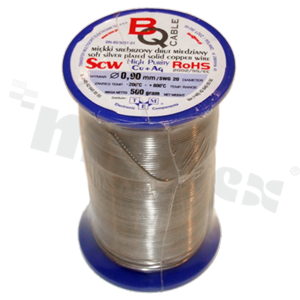Silver coated copper wire; diameter 0.90mm; SWG 20; -40+105 deg.C; 88m; 500g.