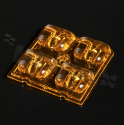 Lens for high power LEDs; mid power; light distribution: street type II/III for lighting; number of diodes: 4; size: 50x50mm height: 7.8mm; material type: PMMA; mounting method: pin, screw