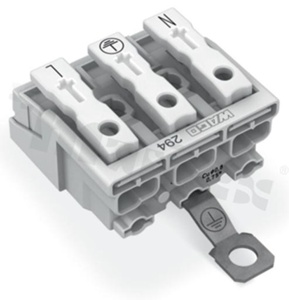 Installation terminal block; 3-ways; 15-clamps; for wire 0.5-2.5mm2 (22-14AWG); with PE contact; white; 500V/24A