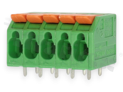 PCB terminal block; pitch 5.00mm; 5-ways; range wire 4.0mm2 (AWG 24-12); spring-loaded; green; UL 300V/20A