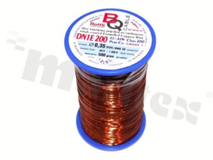 Drut nawojowy; jednokrotnie emaliowany; średnica 0.35mm; SWG 29; -65+200 st.C; 540m; 500g.