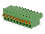 Pluggable terminal block; 3.81mm pitch; 9-ways; female; for wire 1.50mm2 (28-16AWG); wire insertion direction same as plug-in direction; p.bronze contacts; spring clamp; brass cage; UL 300/8A TUV 250/12A