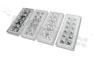 Lens for LED high power; mid power; angle: 60 degrees ; Number of LEDs: 12; Dimensions: 173x71mm; Height: 11.28mm; material: PMMA; Fastening: screw