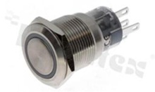 Push button switch; monostable; 19mm; solder terminals; stainless steel; ring blue illumination; IP67.