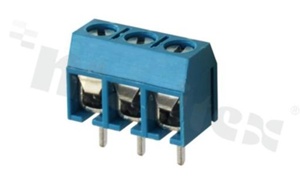 Listwa zaciskowa do PCB; w rastrze 5.00mm; 3-torowa; na przewód 1.5mm2; pionowa; ze śrubami na wkrętak płaski; klatka mosiężna; niebieska; UL 250V/16A