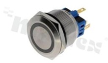 Push button switch; monostable; 25mm; solder terminals; stainless steel; ring blue illumantion; IP67.