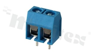 Listwa zaciskowa do PCB; w rastrze 5.00mm; 2-torowa; pionowa; na przewód 1.5mm2; (AWG 24-14); ze śrubami na wkrętak krzyżakowy; klatka mosiężna; niebieska; UL 300V/12A,