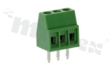 Listwa zaciskowa do PCB; w rastrze 2.54mm; 3-torowa; pionowa; na przewód 1.0mm2 (AWG 26-18); z ruchomą osłoną przewodu; ze śrubami na wkrętak płaski; klatka mosiężna; zielona; UL 150V/6A, TUV 130V/8A