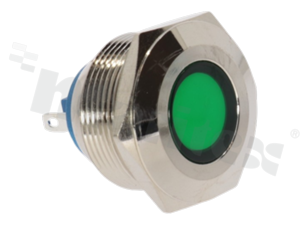 Lampka sygnalizacyjna; 22mm; terminale do lutowania; stal nierdzewna; podświetlenie zielone; LED 24V