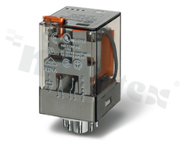 Electromagnetic relay; industrial; contact rating current 10A; coil voltage 12VDC; 2 changeover contact DPDT; coil power 1.3W; 10A/250VAC, 10A/24VDC; mounting: socket