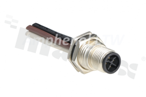 Gniazdo M12; kodowanie S; 4-stykowe; męskie; 12A; na panel; z nakrętką z przodu; lutowane; IP68