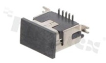Gniazdo Mini-USB; typu 1x B; 5-stykowe; pionowe. USB 2.0; do montażu SMD; styki złocone