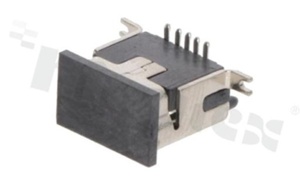 Gniazdo Mini-USB; typu 1x B; 5-stykowe; pionowe. USB 2.0; do montażu SMD; styki złocone
