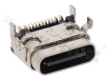 Gniazdo USB C; 16-stykowe; do montażu SMD; styki złocone 6A, czarny izolator