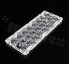 Soczewka do diod LED mid power; kąt rozsyłu: asymetryczny; ilość diod: 32; rozmiar: 173x71 mm; wysokość: 9.20mm; rodzaj materiału: PMMA, silikon; sposób mocowania: śruby, piny