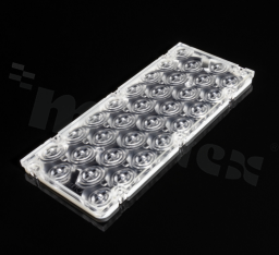 Lens for LED mid power; angle: asymmetric; Number of LEDs: 32; Dimensions: 173x71mm; Height: 9.2mm; meterial: PMMA; silicone; Fastening: screw, pin