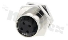 Socket M12; 4 pins; B code; female;straight; 4A; for panel; rear side nut; solder; IP68