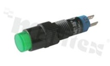 Lampka sygnalizacyjna; 8mm; do lutowania; plastik; podświetlenie pełne zielone LED 12V; IP67. 